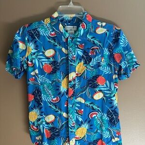 Boys’ Button Up Caribbean Joe Blue Tropical Fruit Print Shirt